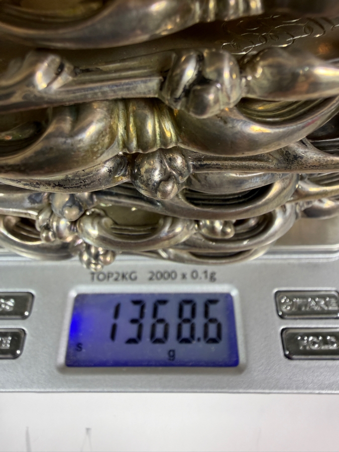 (12) Vintage Whiting Sterling Silver 6' Plates Featuring an Ornate Scrolled Rim and Shell Motifs 1,368.6g (Silver Melt Value $2,646) [Photo 10]