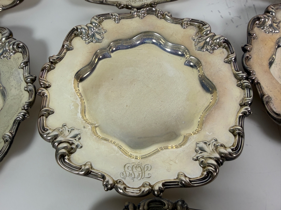 (12) Vintage Whiting Sterling Silver 6' Plates Featuring an Ornate Scrolled Rim and Shell Motifs 1,368.6g (Silver Melt Value $2,646) [Photo 3]