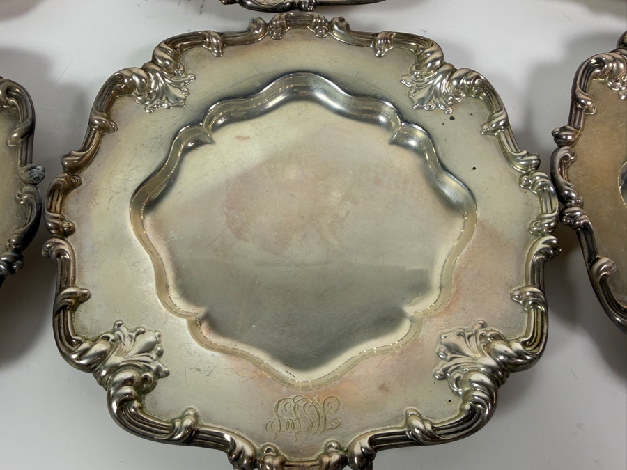 (12) Vintage Whiting Sterling Silver 6' Plates Featuring an Ornate Scrolled Rim and Shell Motifs 1,368.6g (Silver Melt Value $2,646) [Photo 4]