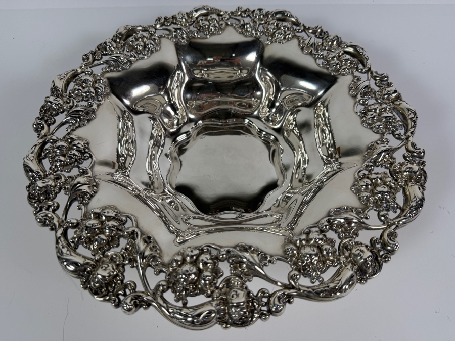 Exceptional Antique Art Nouveau Sterling Silver Footed Bowl 12.75'W X 3'H 767.4g (Silver Melt Value $1,483) [Photo 4]