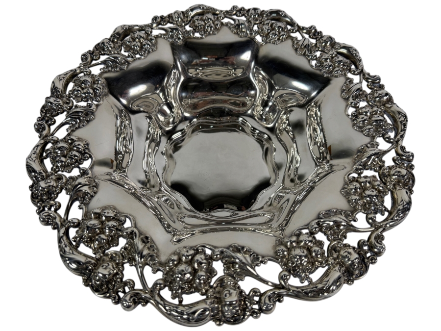 Exceptional Antique Art Nouveau Sterling Silver Footed Bowl 12.75'W X 3'H 767.4g (Silver Melt Value $1,483)
