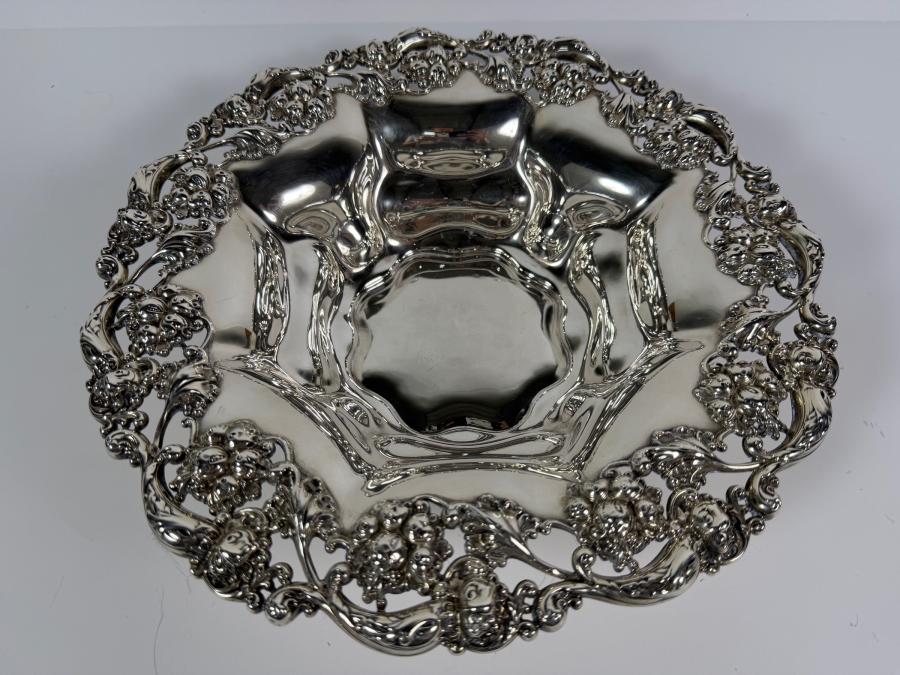 Exceptional Antique Art Nouveau Sterling Silver Footed Bowl 12.75'W X 3'H 767.4g (Silver Melt Value $1,483) [Photo 2]