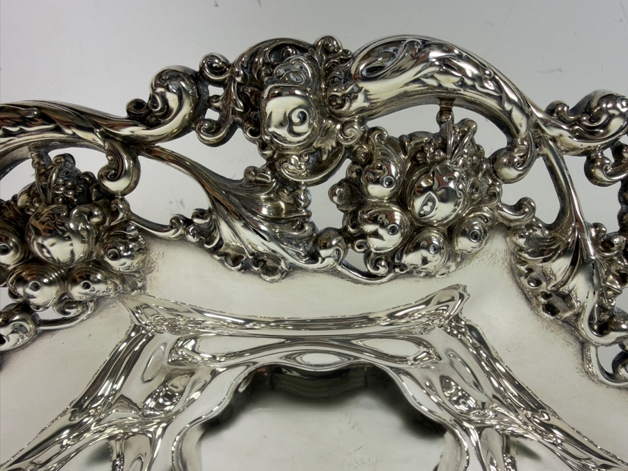 Exceptional Antique Art Nouveau Sterling Silver Footed Bowl 12.75'W X 3'H 767.4g (Silver Melt Value $1,483) [Photo 9]