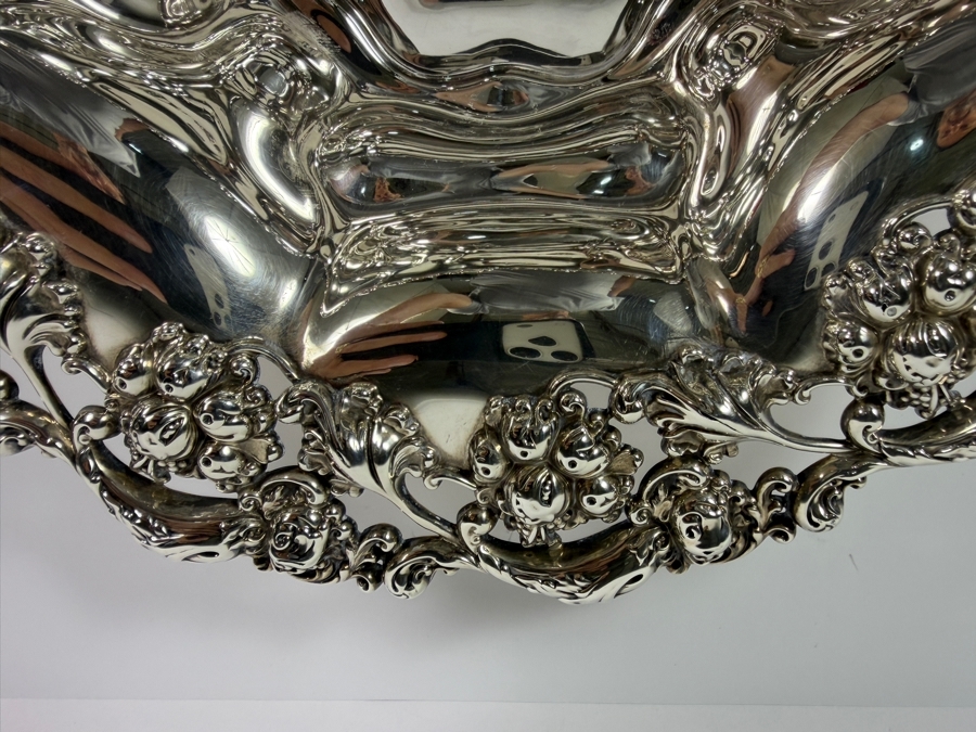 Exceptional Antique Art Nouveau Sterling Silver Footed Bowl 12.75'W X 3'H 767.4g (Silver Melt Value $1,483) [Photo 7]