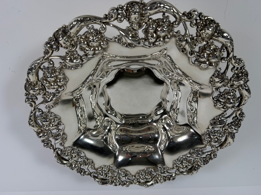 Exceptional Antique Art Nouveau Sterling Silver Footed Bowl 12.75'W X 3'H 767.4g (Silver Melt Value $1,483) [Photo 8]