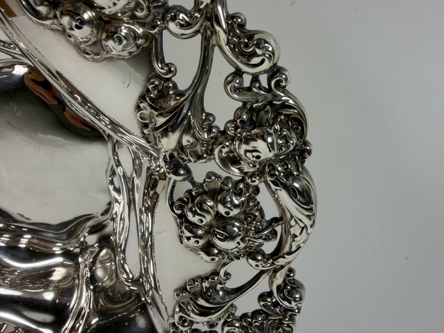 Exceptional Antique Art Nouveau Sterling Silver Footed Bowl 12.75'W X 3'H 767.4g (Silver Melt Value $1,483) [Photo 6]