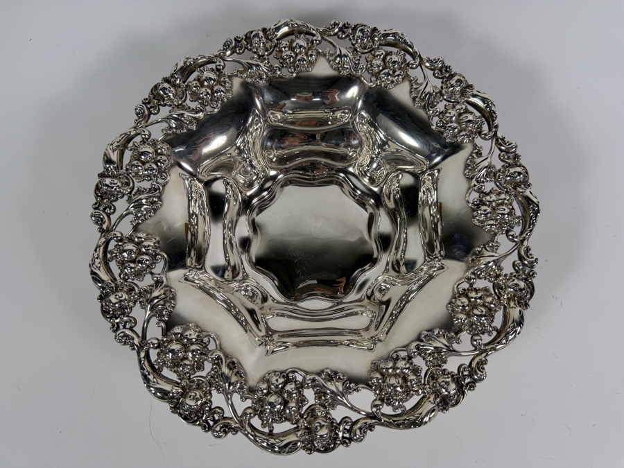 Exceptional Antique Art Nouveau Sterling Silver Footed Bowl 12.75'W X 3'H 767.4g (Silver Melt Value $1,483) [Photo 3]