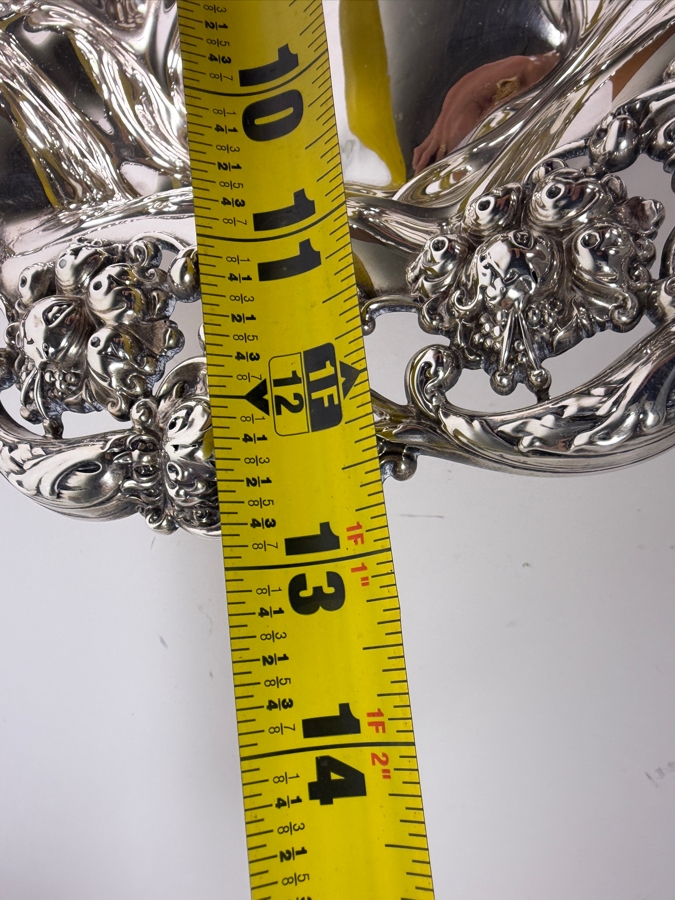 Exceptional Antique Art Nouveau Sterling Silver Footed Bowl 12.75'W X 3'H 767.4g (Silver Melt Value $1,483) [Photo 15]