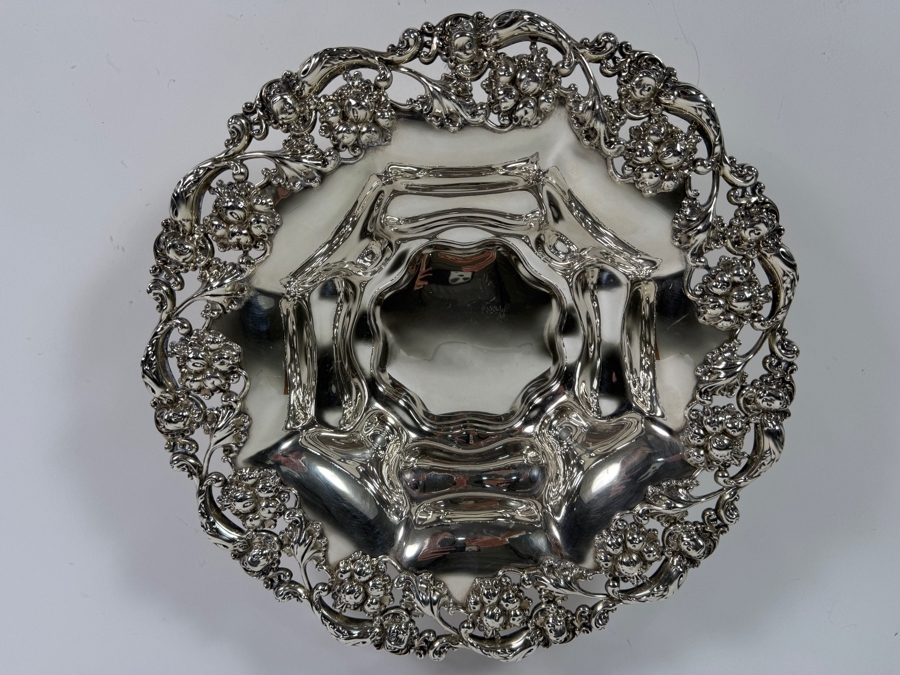 Exceptional Antique Art Nouveau Sterling Silver Footed Bowl 12.75'W X 3'H 767.4g (Silver Melt Value $1,483) [Photo 5]