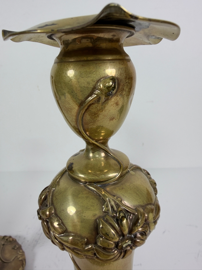 Stunning Pair of Sterling Silver Art Nouveau Alvin Candlesticks 11'H 843.3g (Silver Melt Value $1,630) [Photo 6]