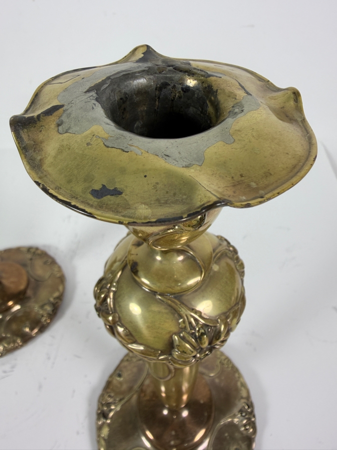 Stunning Pair of Sterling Silver Art Nouveau Alvin Candlesticks 11'H 843.3g (Silver Melt Value $1,630) [Photo 7]