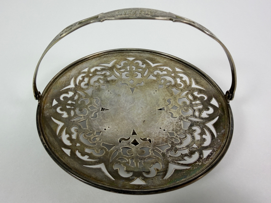 Antique English Pierced Sterling Silver Footed Basket with English Silver Hallmarks 7'W X 5'H 223.4g (Silver Melt Value $432) [Photo 2]