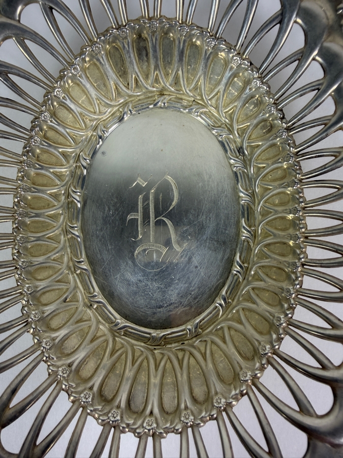 Stunning Antique Adolph Newsalt (A. Newsalt) American Sterling Silver Pierced Fruit Basket Bowl 8.25W X 6.25D X 2H 142.6g (Silver Melt Value $276) [Photo 5]