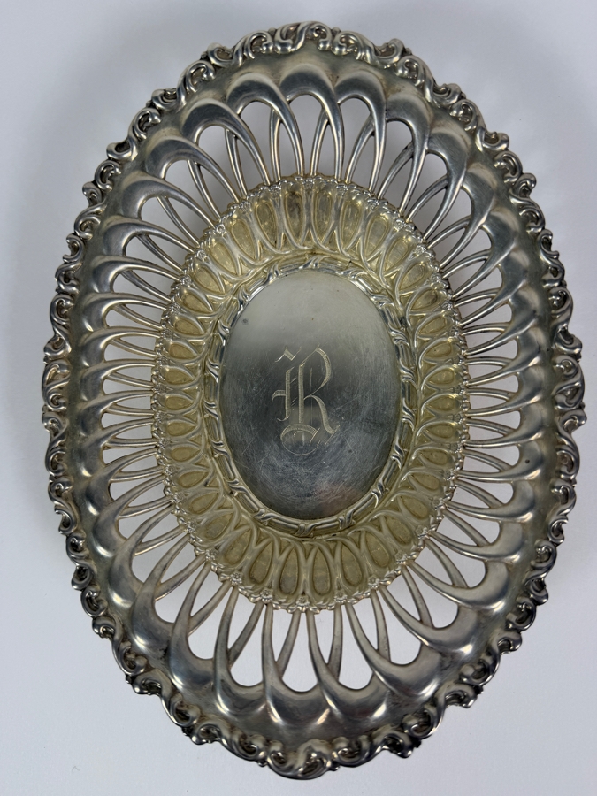 Stunning Antique Adolph Newsalt (A. Newsalt) American Sterling Silver Pierced Fruit Basket Bowl 8.25W X 6.25D X 2H 142.6g (Silver Melt Value $276) [Photo 4]