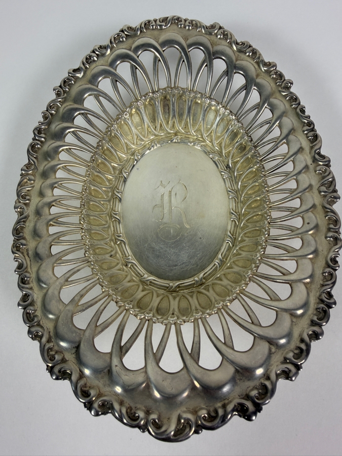 Stunning Antique Adolph Newsalt (A. Newsalt) American Sterling Silver Pierced Fruit Basket Bowl 8.25W X 6.25D X 2H 142.6g (Silver Melt Value $276) [Photo 3]