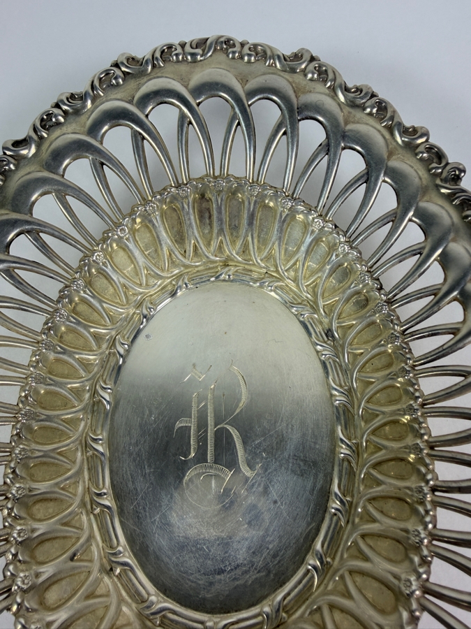 Stunning Antique Adolph Newsalt (A. Newsalt) American Sterling Silver Pierced Fruit Basket Bowl 8.25W X 6.25D X 2H 142.6g (Silver Melt Value $276) [Photo 6]