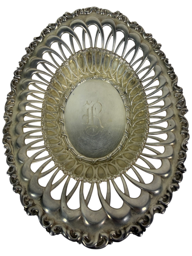 Stunning Antique Adolph Newsalt (A. Newsalt) American Sterling Silver Pierced Fruit Basket Bowl 8.25W X 6.25D X 2H 142.6g (Silver Melt Value $276)