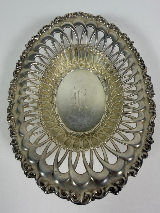 Stunning Antique Adolph Newsalt (A. Newsalt) American Sterling Silver Pierced Fruit Basket Bowl 8.25W X 6.25D X 2H 142.6g (Silver Melt Value $276) [Photo 2]
