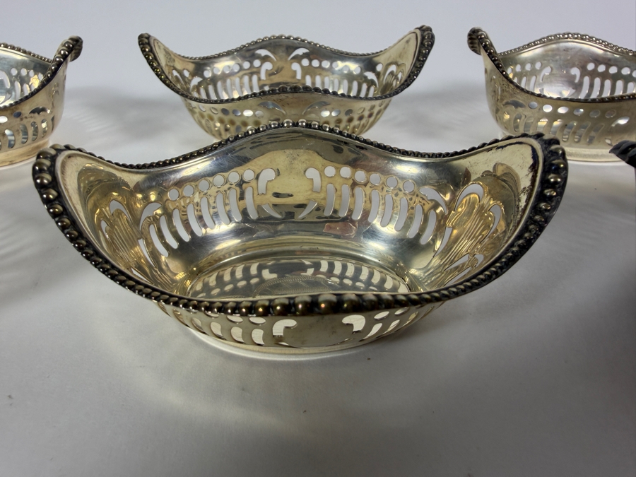 (6) Antique Sterling Silver Adolph Newsalt (A. Newsalt) English Hallmarked Pierced Nut Dishes 3.25W X 2.25D X 1.25H 121.3g (Silver Melt Value $235) [Photo 4]