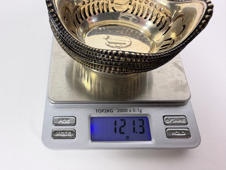 (6) Antique Sterling Silver Adolph Newsalt (A. Newsalt) English Hallmarked Pierced Nut Dishes 3.25W X 2.25D X 1.25H 121.3g (Silver Melt Value $235) [Photo 12]