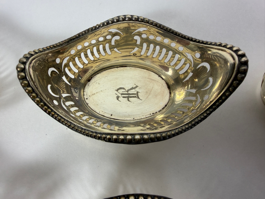 (6) Antique Sterling Silver Adolph Newsalt (A. Newsalt) English Hallmarked Pierced Nut Dishes 3.25W X 2.25D X 1.25H 121.3g (Silver Melt Value $235) [Photo 6]