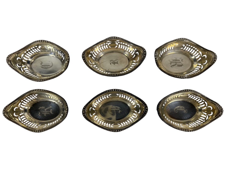 (6) Antique Sterling Silver Adolph Newsalt (A. Newsalt) English Hallmarked Pierced Nut Dishes 3.25W X 2.25D X 1.25H 121.3g (Silver Melt Value $235)