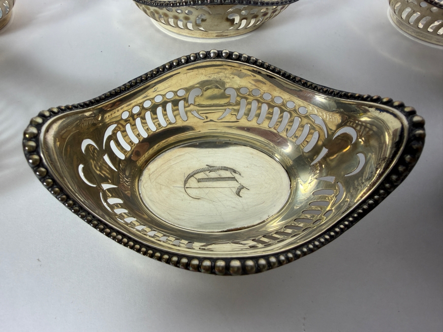 (6) Antique Sterling Silver Adolph Newsalt (A. Newsalt) English Hallmarked Pierced Nut Dishes 3.25W X 2.25D X 1.25H 121.3g (Silver Melt Value $235) [Photo 5]