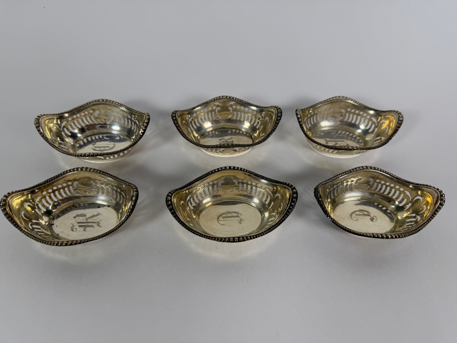 (6) Antique Sterling Silver Adolph Newsalt (A. Newsalt) English Hallmarked Pierced Nut Dishes 3.25W X 2.25D X 1.25H 121.3g (Silver Melt Value $235) [Photo 3]