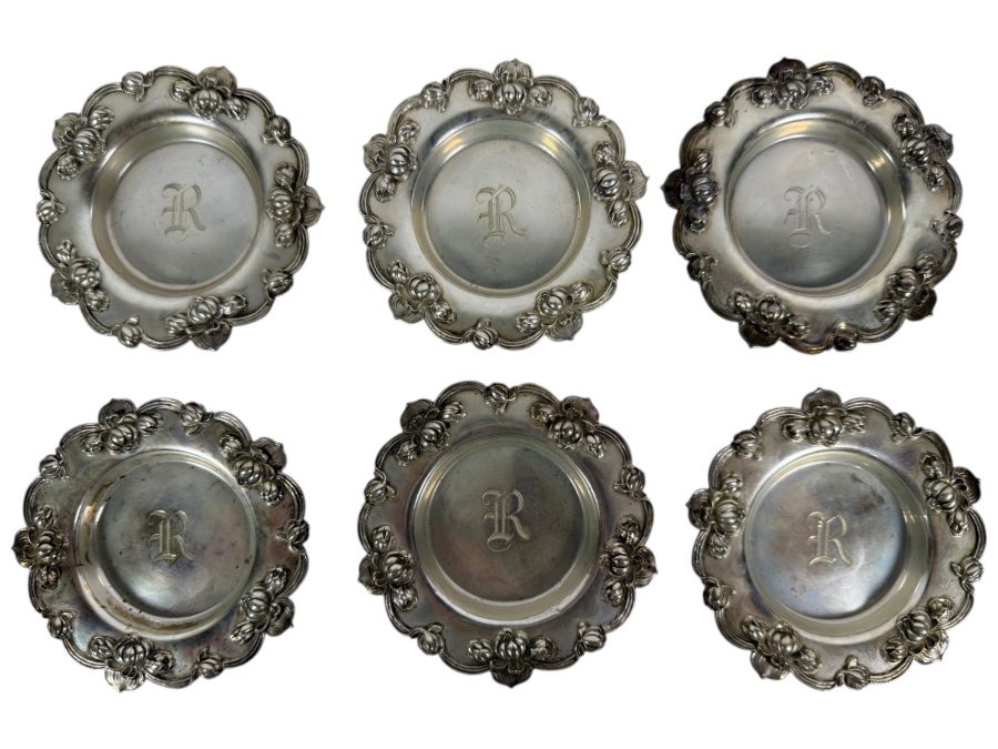 (6) Antique Sterling Silver Art Nouveau William B. Kerr & Co. of Newark, New Jersey Dishes 3 3/8'W 178.1g (Silver Melt Value $344)
