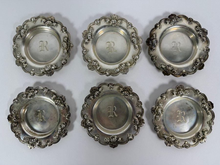 (6) Antique Sterling Silver Art Nouveau William B. Kerr & Co. of Newark, New Jersey Dishes 3 3/8'W 178.1g (Silver Melt Value $344) [Photo 2]