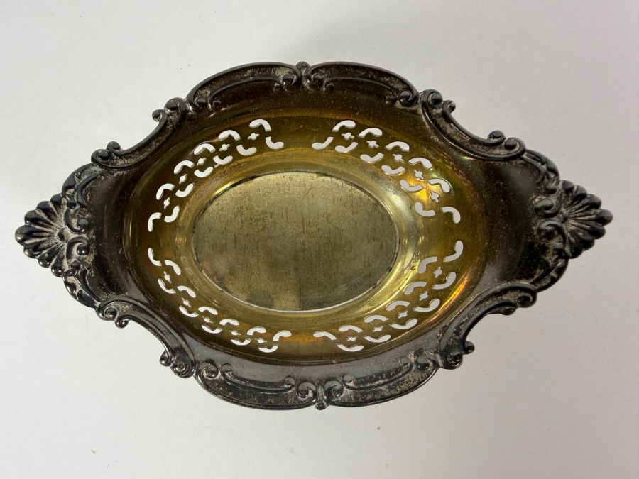 Antique Sterling Silver Adolph Newsalt (A. Newsalt) English Hallmarked Pierced Nut Dish 3.75W X 2.5D X 1.25H 25.6g (Silver Melt Value $49)
 [Photo 2]