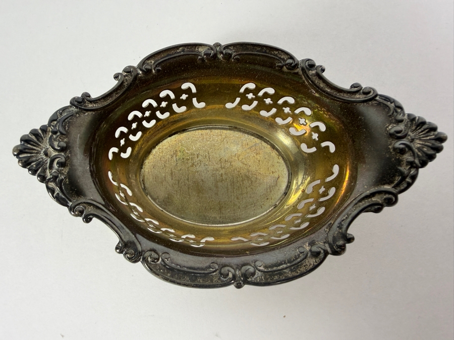 Antique Sterling Silver Adolph Newsalt (A. Newsalt) English Hallmarked Pierced Nut Dish 3.75W X 2.5D X 1.25H 25.6g (Silver Melt Value $49)
 [Photo 3]
