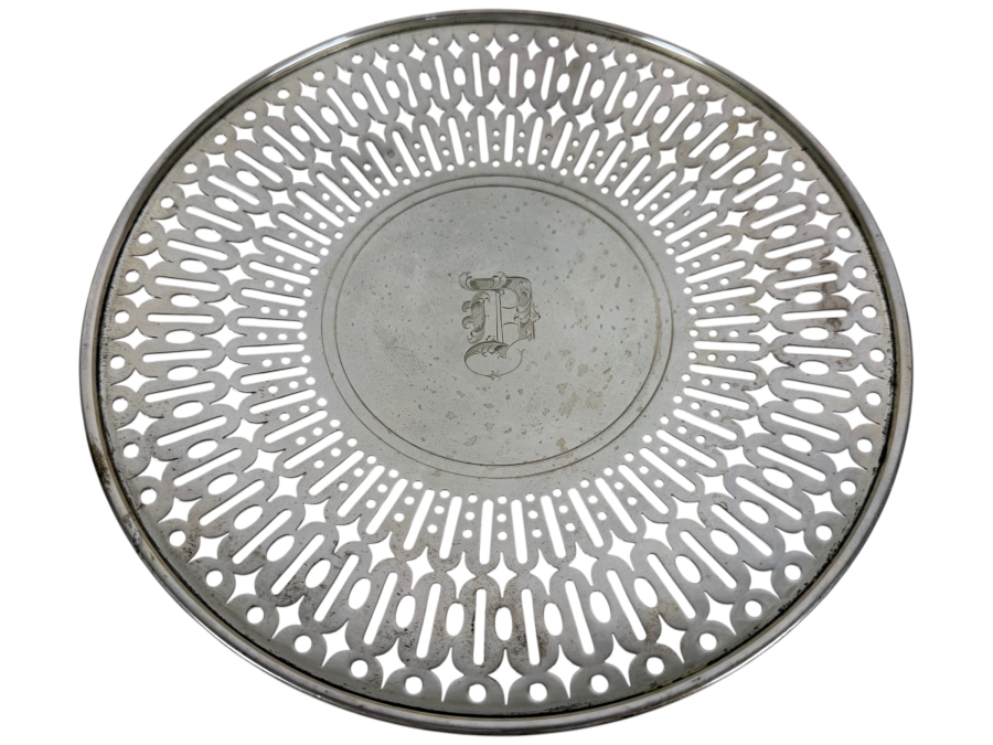 English Sterling Silver Pierced Serving Plate 9.5'W X 1'H 305.3g (Silver Melt Value $590)