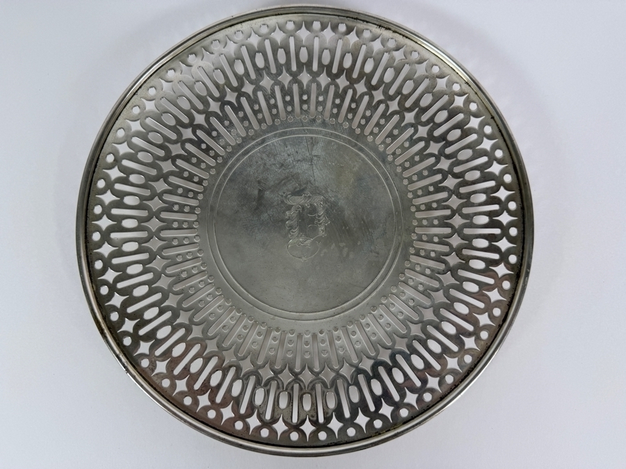 English Sterling Silver Pierced Serving Plate 9.5'W X 1'H 305.3g (Silver Melt Value $590) [Photo 4]