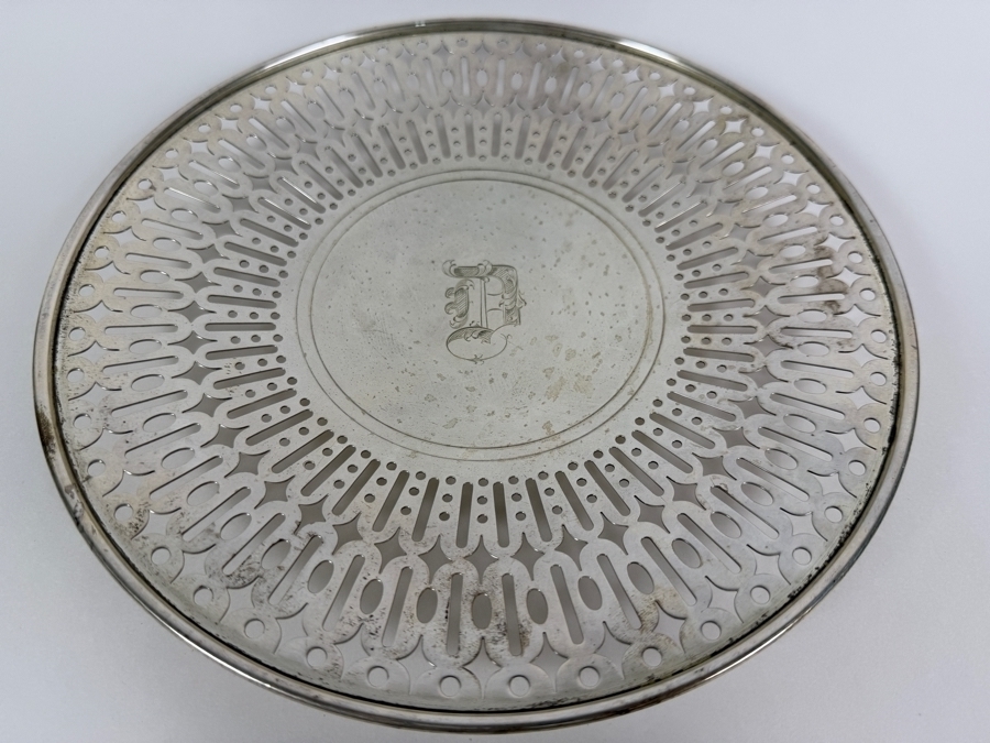 English Sterling Silver Pierced Serving Plate 9.5'W X 1'H 305.3g (Silver Melt Value $590) [Photo 3]