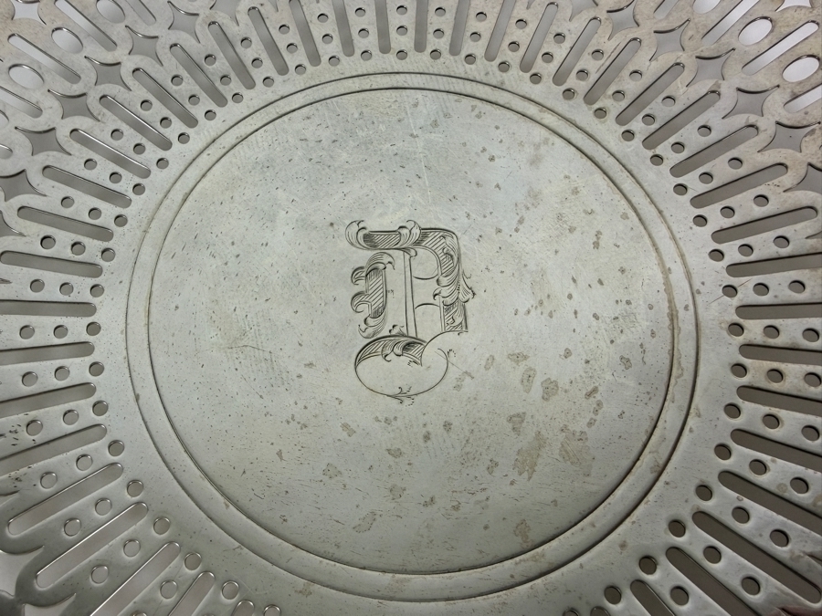 English Sterling Silver Pierced Serving Plate 9.5'W X 1'H 305.3g (Silver Melt Value $590) [Photo 5]