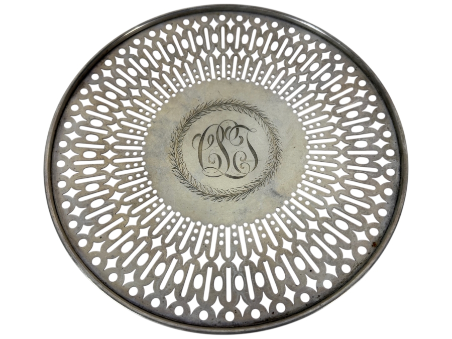 Antique Sterling Silver Adolph Newsalt (A. Newsalt) Pierced Serving Plate 9.5'W X 0.75'H 236.8g (Silver Melt Value $458)