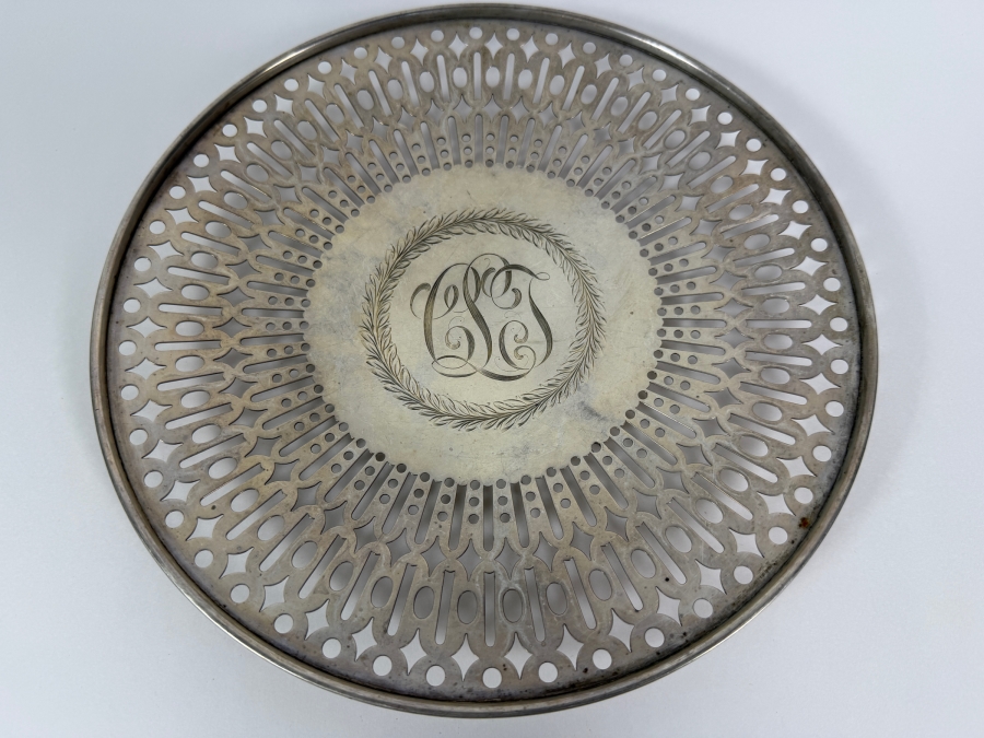 Antique Sterling Silver Adolph Newsalt (A. Newsalt) Pierced Serving Plate 9.5'W X 0.75'H 236.8g (Silver Melt Value $458) [Photo 2]
