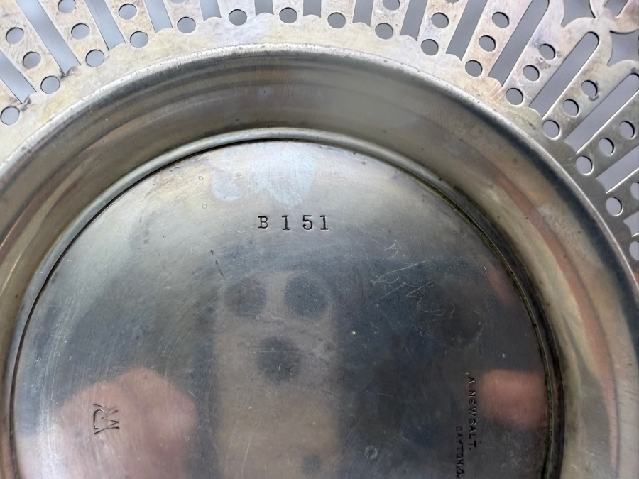 Antique Sterling Silver Adolph Newsalt (A. Newsalt) Pierced Serving Plate 9.5'W X 0.75'H 236.8g (Silver Melt Value $458) [Photo 9]