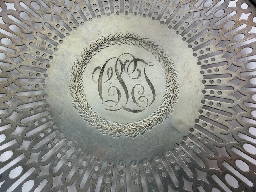 Antique Sterling Silver Adolph Newsalt (A. Newsalt) Pierced Serving Plate 9.5'W X 0.75'H 236.8g (Silver Melt Value $458) [Photo 4]