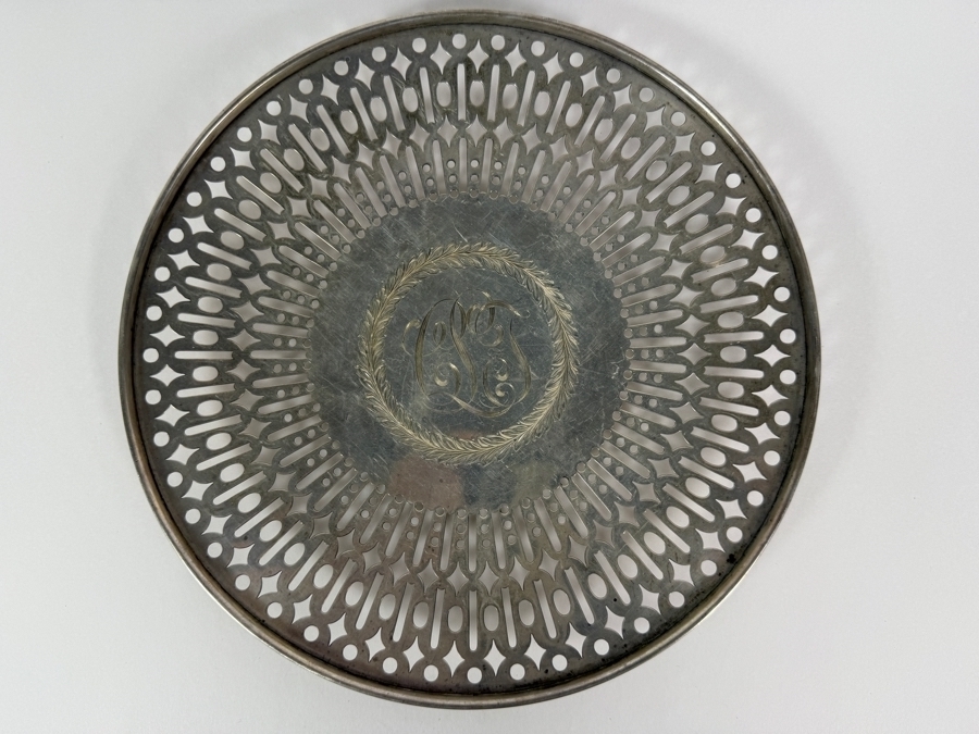 Antique Sterling Silver Adolph Newsalt (A. Newsalt) Pierced Serving Plate 9.5'W X 0.75'H 236.8g (Silver Melt Value $458) [Photo 3]