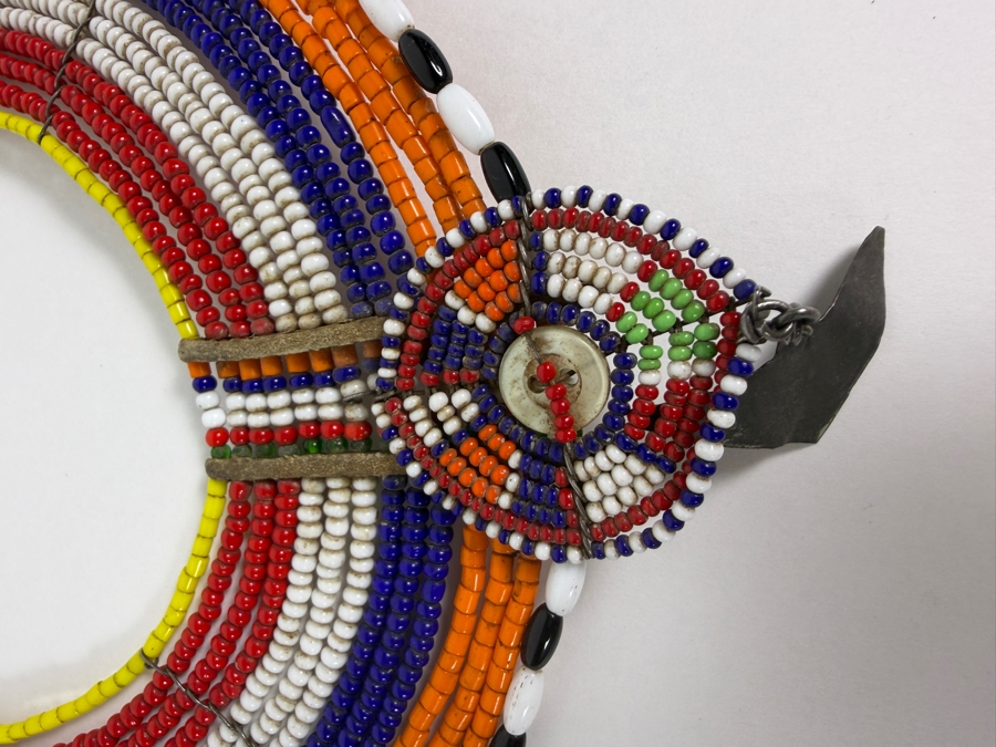 (2) Traditional Maasai Handcrafted Multicolored Beaded Collar Necklaces And (1) Bracelet Jewelry [Photo 3]