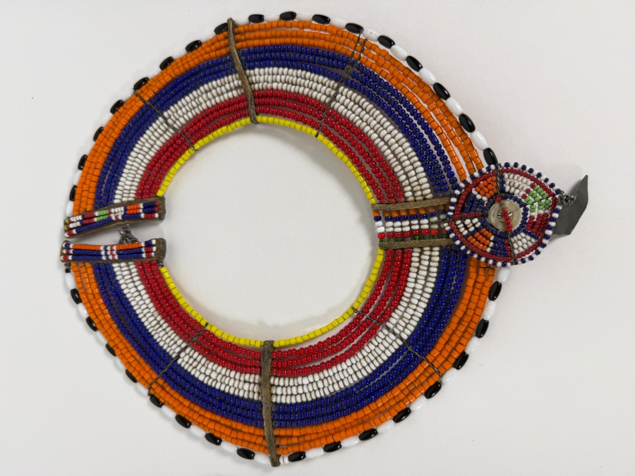 (2) Traditional Maasai Handcrafted Multicolored Beaded Collar Necklaces And (1) Bracelet Jewelry [Photo 2]