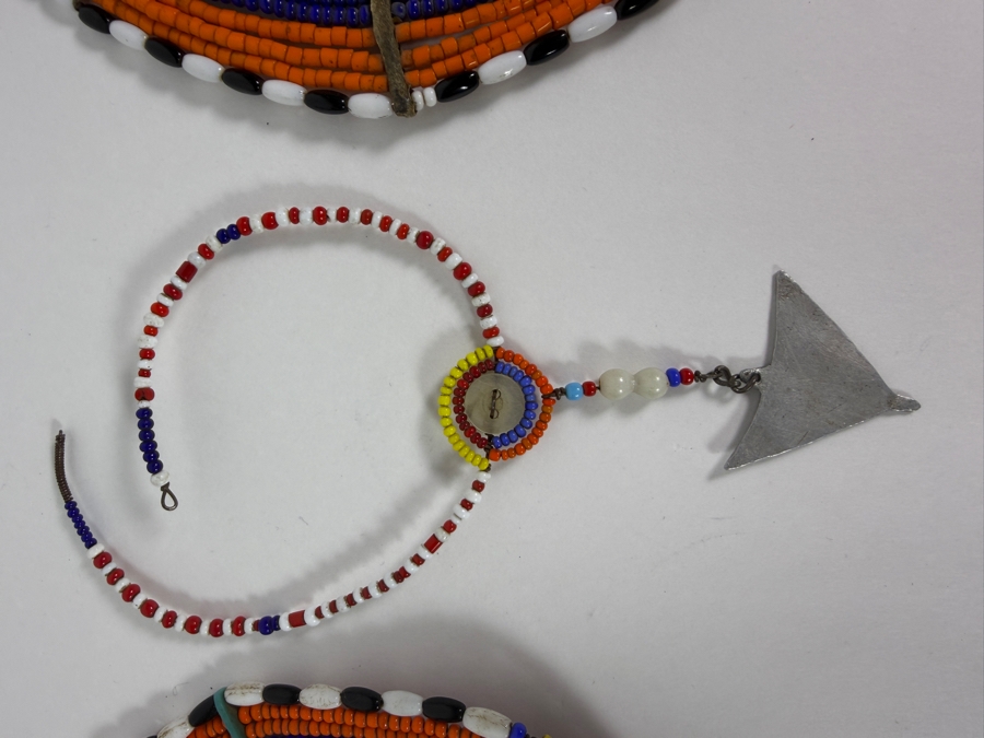 (2) Traditional Maasai Handcrafted Multicolored Beaded Collar Necklaces And (1) Bracelet Jewelry [Photo 4]