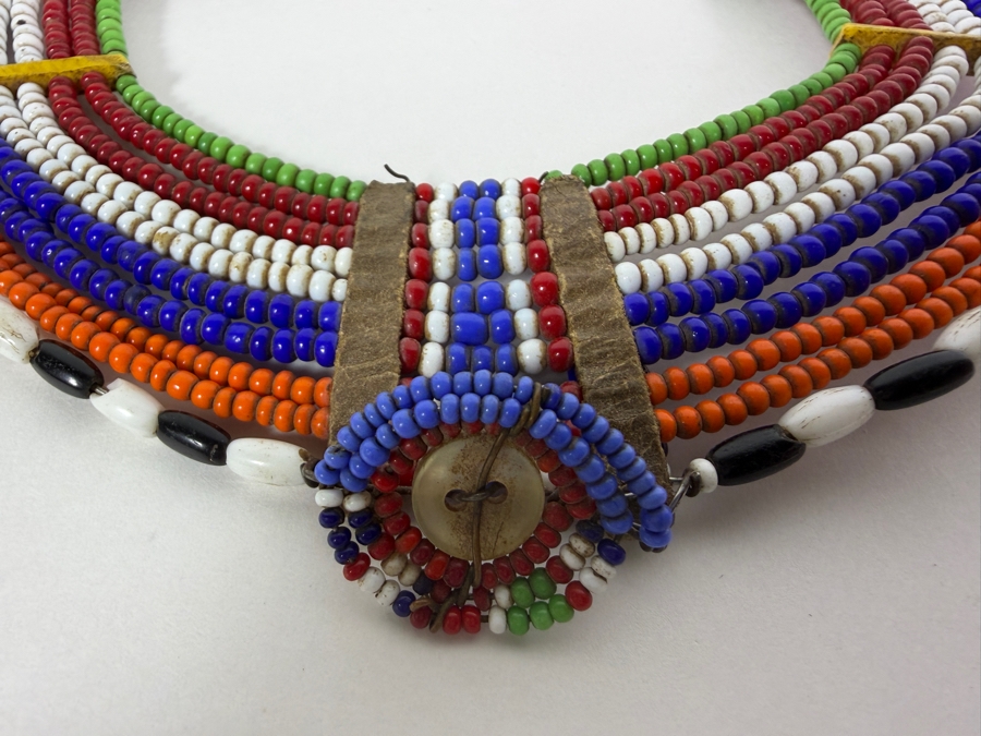 (2) Traditional Maasai Handcrafted Multicolored Beaded Collar Necklaces And (1) Bracelet Jewelry [Photo 6]