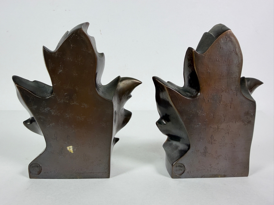 Pair Of Vintage PM Craftsman Brass Plated Maple Leaf Bookends Model 99B Made In USA 6.5'H [Photo 4]