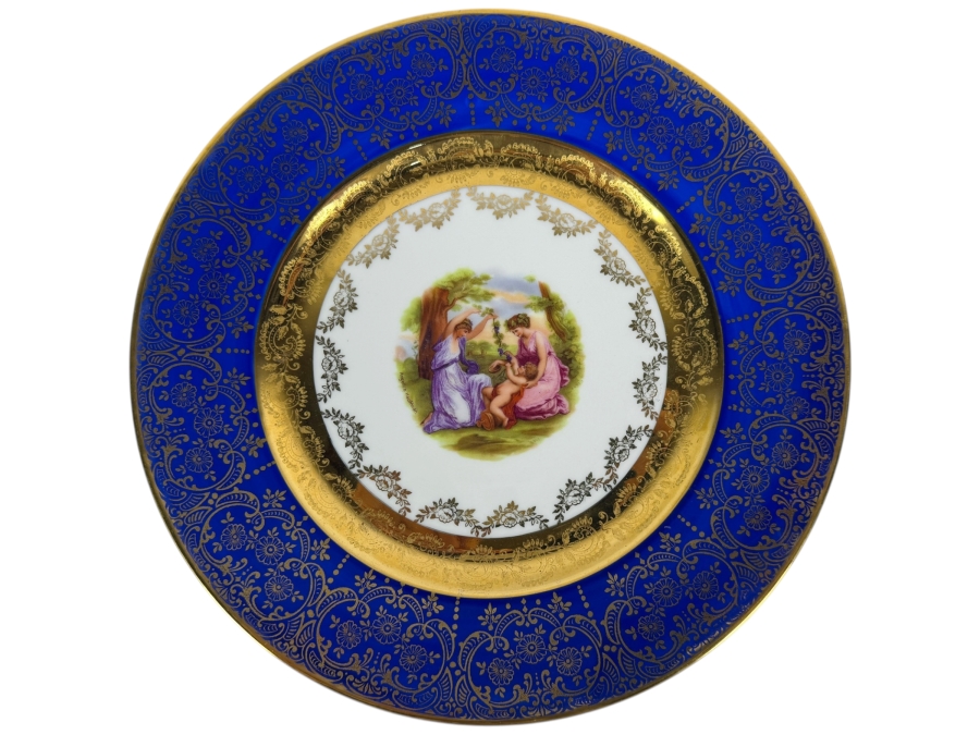 (4) Vintage Vignaud Limoges France Cobalt Blue And 22 Karat Gold Cabinet Plates