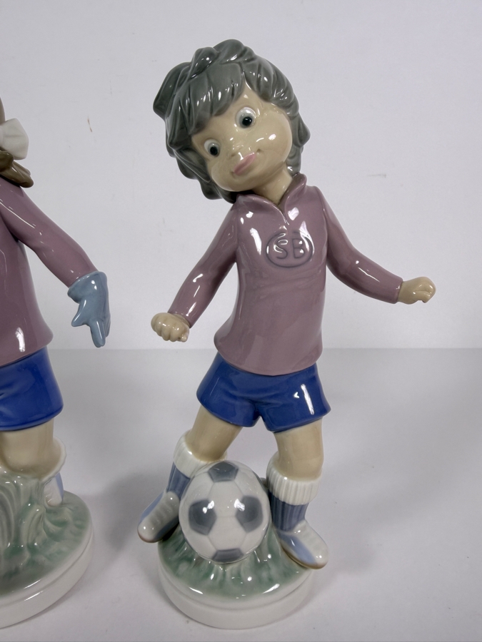 Pair Of Vintage Lladro Sports Lilly and Billy Soccer Player Porcelain Figurines 9'H [Photo 2]