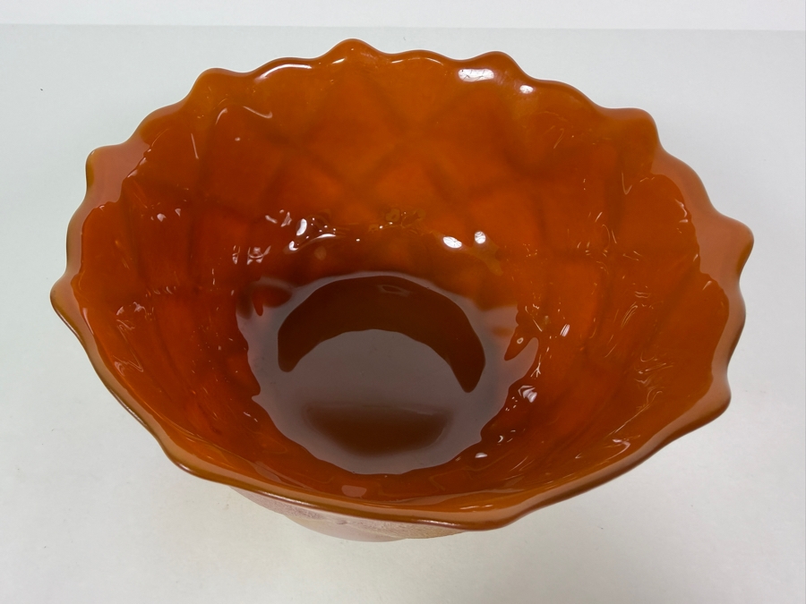 Vintage Fenton Marigold Carnival Glass Diamond Tufted Pillow Pattern Ruffled Bowl 7'W X 3.25'H [Photo 4]