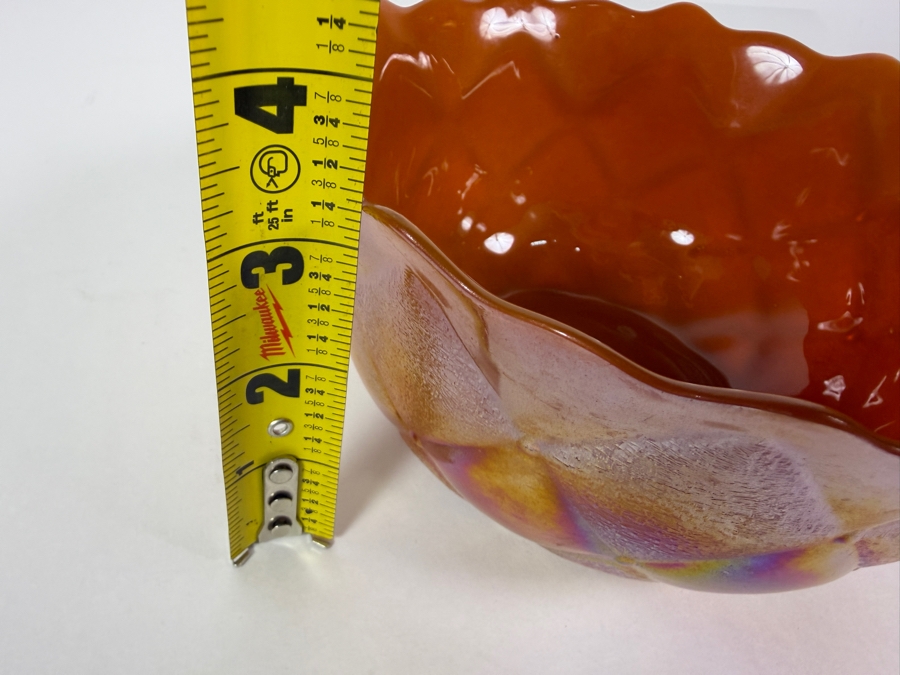 Vintage Fenton Marigold Carnival Glass Diamond Tufted Pillow Pattern Ruffled Bowl 7'W X 3.25'H [Photo 7]